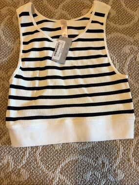 Anthropologie Black and White Striped Ribbed Tank